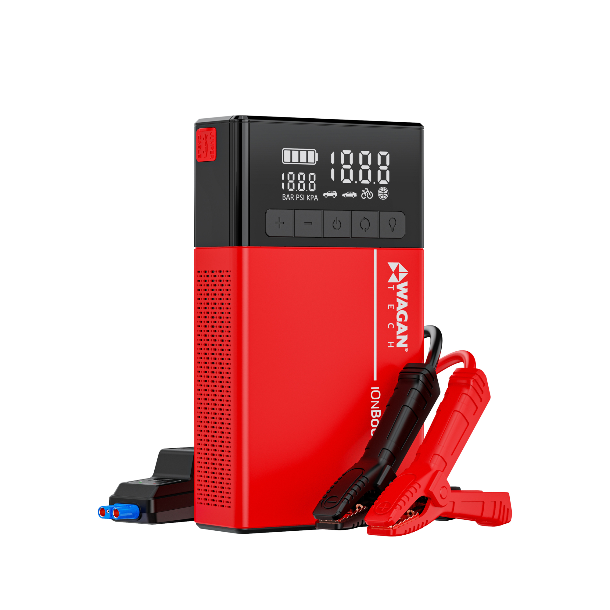 Wagan Tech iOnBoost V12 Air Lithium Jump Starter — 3250 Peak Amps, 88.8Wh Battery, 160 PSI Air Compressor, LED Work Light, Model# EL7605